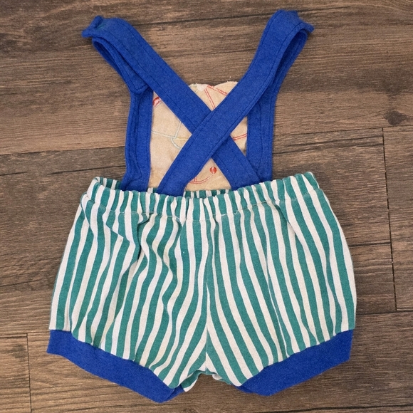 Vintage 3-6 Months Striped Bear Romper Green Blue Snap Closure - Picture 2 of 4